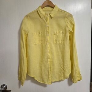 Lilly Pulitzer Sea View 100% Linen Button Up Shirt Womens Small Butter‎ Yellow